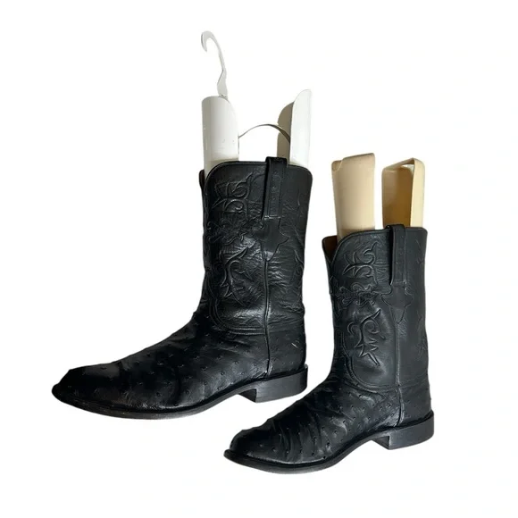 Lucchese Black Full Quill Ostrich Leather Cowboy Western Boots Men's 10.5